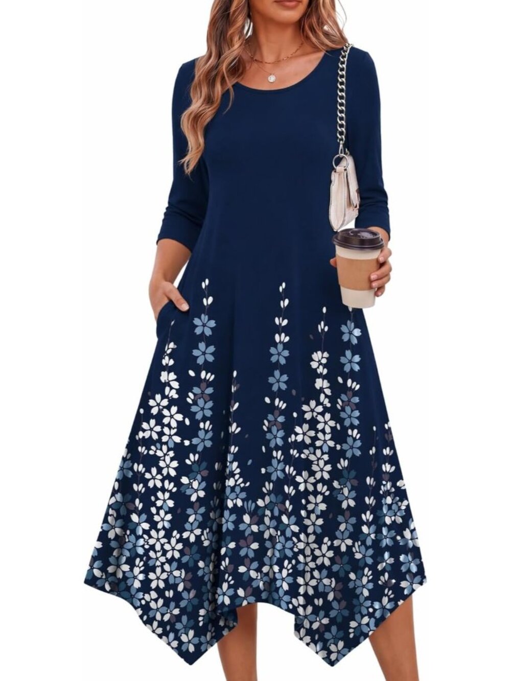 Elegant 2026 Women's Midi Dress with Pockets & Floral Print